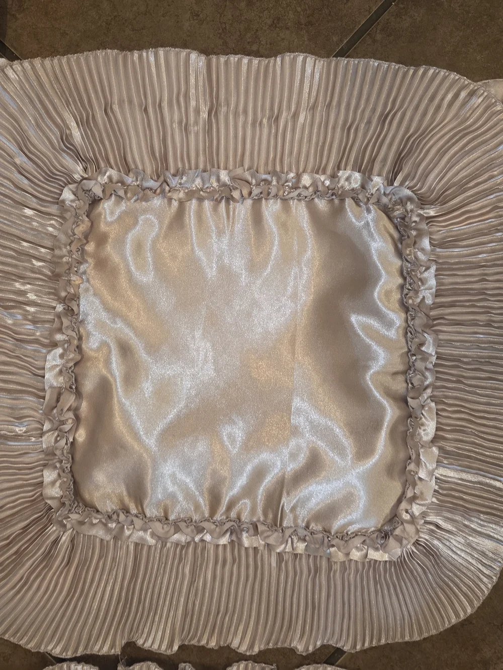 Set Of 6 Light Gold/Champagne Pillow Slips W/Ruffled Rosette Accents And Bling.